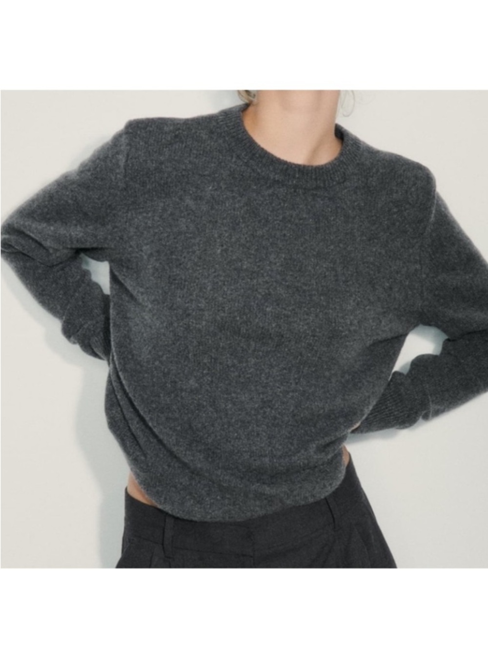 ZARA 100% Wool Crewneck Gray Sweater